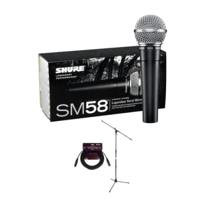 Immagine di Shure SM58 LC Microfono dinamico cardioide per voce con adattatore supporto e custodia cerniera, XLR