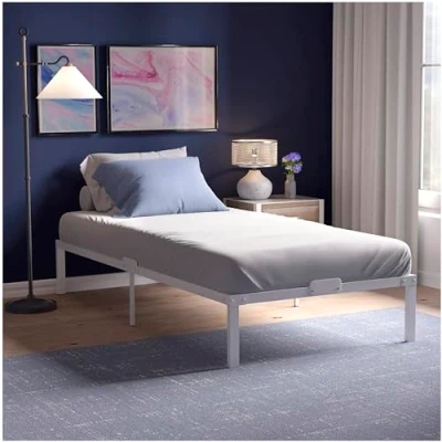 Immagine di Dreamzie Struttura Letto Matrimoniale 90x200 con Rete in Metallo Bianco Gambe Altezza 41 cm Resistente, Montaggio Facile, Ampia Capacità di Stoccaggio