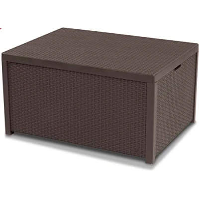 Immagine di Keter Allibert 220001 Monaco Tavolino Lounge/cassapanca per Cuscini, in plastica, Simil Vimini, Colore: Marrone