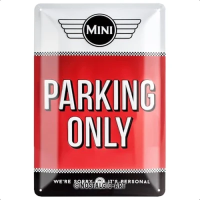 Immagine di Nostalgic Art Targa Vintage Mini Parking Only Red Idea Regalo per Amanti di Auto, in Metallo, Design Retro Decorazione, 20 x 30 cm