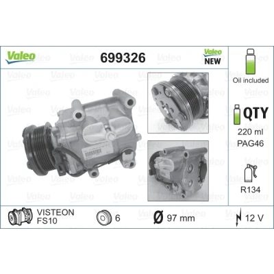 Immagine di VALEO 699326 compressore Aria Condizionata FS1010 12 PAG 46 R 134a con olio NEW ORIGINAL PART FORD: Focus Mk1 Station Wagon