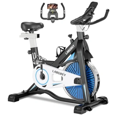 Immagine di LABGREY Cyclette Professionale, Bicicletta ad attrito Indoor da Camera con Schermo LCD e Portabicchieri, Volano 15kg, per Fitness ed Esercizio a Casa (Argento)