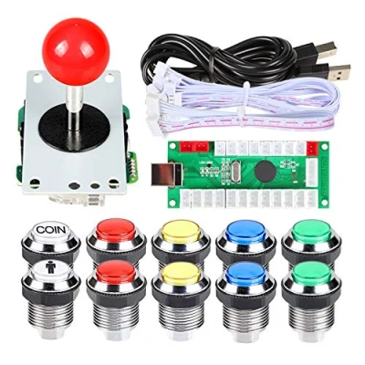 Immagine di EG STARTS Classic Arcade Kit fai da te USB Encoder per PC Joystick + 8 modi Stick Cromato LED illuminato Pulsante 1 giocatore &amp; Coin pulsanti Mame Raspberry Pi 2 3 3B Giochi