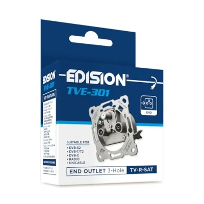 Immagine di EDISION TVE 301 Presa Antenna TV satellitare universale, R SAT Terminale con 3 uscite, da incasso, per DVB S2, Unicable, Terrestre T/T2, C, RADIO, FM, DAB+, Passaggio di DC, Vie