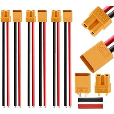 Immagine di YUNIQUE GREEN CLEAN POWER Set 3 Paia Connettori XT30 Cavi Silicone 16AWG per Modellismo RC e FPV Drone Compatibile con Batteria Tello DJI, Elicottero RC, Giallo, Plastica