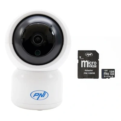 Immagine di PNI IP390T 1080P Kit telecamera di sorveglianza con PTZ WiFi H264 + scheda memoria MicroSD da 128 GB adattatore SD