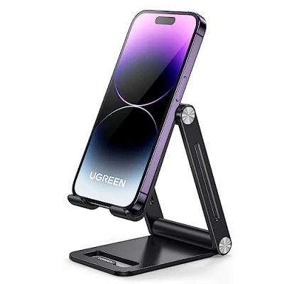 Immagine di UGREEN Supporto Telefono da Tavolo Regolabile, Porta Cellulare in Alluminio Scrivania Pieghevole, Compatible con iPhone 16/15/14/13/12/8 Serie, Galaxy A54/ A34/ A14, Readmi Note 8, Nero