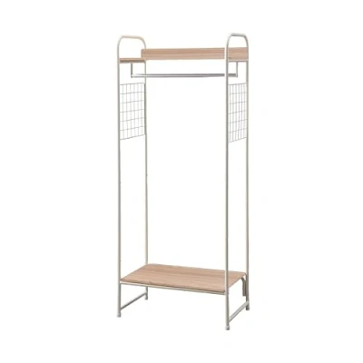 Immagine di Iris Ohyama Appendiabiti in Metallo con Ripiano Legno, Upright, Bianco, Design Moderno, Solido, Anti scivolo, Per Camera, Studio, Armadio, Abbigliamento e Scarpe, Montaggio Facile, PI B4