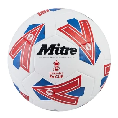 Immagine di Mitre Training FA Cup Pallone da calcio, allenamento, ad ottime prestazioni, design resistente, bianco/blu/rosso, 3