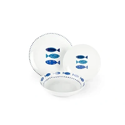 Immagine di Excelsa Ocean Servizio Piatti 18 Pezzi, Porcellana, Bianco/Azzurro