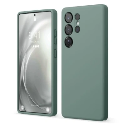 Immagine di elago Cover Compatibile con Samsung Galaxy S25 Ultra, Custodia in Silicone Liquido, Copertura Protettiva Completa, Antiurto, Slim, Fodera Morbida Microfibra Antigraffio (Verde Notte)