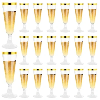 Immagine di Hisdricus 20 Pezzi flute Plastica, 150 ml da champagne in bicchieri di plastica riutilizzabili per champagne, matrimoni, compleanni e feste, trasparenti