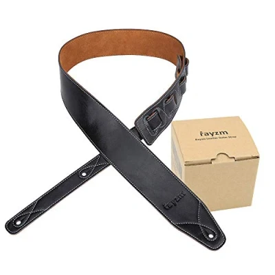 Immagine di Rayzm Tracolla per Chitarra e Basso con Retro Scamosciato, in Vera Pelle Acustica, Elettrica Basso, Larghezza 6.5 cm, Lunghezza Regolabile da 108 cm a 140