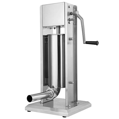 Immagine di Zelsius macchina per riempire salsicce professionale in acciaio inox + quattro diversi tubi di riempimento insaccatrice, pressa salsicce, con cambio a due velocità (5 Litro, argento)