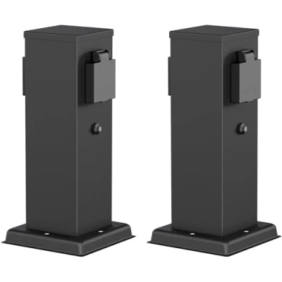 Immagine di ledscom.de 2 prese da giardino a colonna POLLY per esterni, IP44, sensore crepuscolare, vie, acciaio inox, nero, angolare, 27 cm
