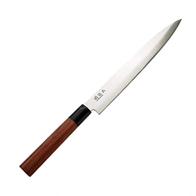 Immagine di Kai Seki Magoroku Redwood Yanagiba 21,0 cm lunghezza lama acciaio inossidabile 1K6 con 57 (±1) HRC lucidata a specchio legno Pakka Red Wood fatto mano in Giappone