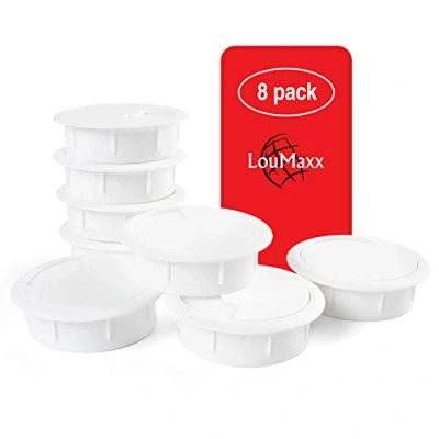 Immagine di LouMaxx passacavo da scrivania bianco Set di 8 passacavi 60 mm Ø tavolo in plastica robusta copertura precisa con stabile