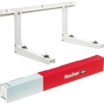 Immagine di Fischer Staffe per Climatizzatore Unità Esterna KLIMA TOP, Lunghezza Braccio 480 mm, Mensole Acciaio Zincato, Include Sistema di Fissaggio SX e Piedini Antivibranti