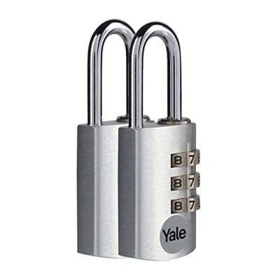 Immagine di Yale Lucchetto in alluminio a combinazione YE3CB/20/121/2/S argento, corpo 20mm, arco acciaio, 3 cifre, confezione da 2