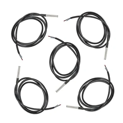 Immagine di HALJIA 5PCS 1M 18B20 Sensore di Temperatura Digitale, Sonda in Acciaio Inossidabile, Misura da 55 C a + 125 per Arduino, con Cavo Termico Resistenza al Calore