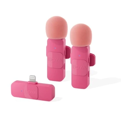 Immagine di BOYA BY V2 P Microfono lavalier wireless per iPhone iPad Telefono mini bavero esterno omnidirezionale a clip registrazione video YouTube Live Streaming Rosa