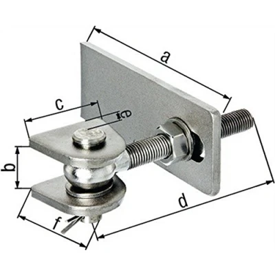 Immagine di Alberts 417826 Bandella per cancelli, apertura a 180, versione corta, viti e dadi zincati caldo, perno copiglia in acciaio inox, filettatura M20