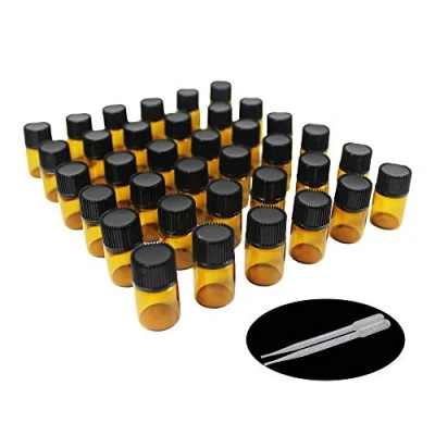 Immagine di YIZHAO Essential Oil 2ml Amber Sample Glass Bottle, Samll Vials Empty for Diffuser,Massage,Beauty Mix,Lab bottle with [Orifice Reducers] 36 Pcs