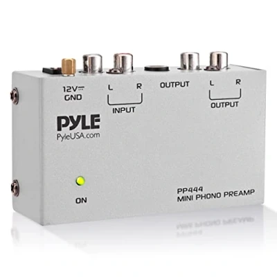 Immagine di Pyle Amplificatore Audio, Preamplificatore Phono Mini per Giradischi con Ingressi e Uscite RCA, Basso Rumore, Alimentazione 12V DC, Grigio