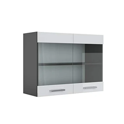 Immagine di Vicco Mobile da cucina in vetro R line, Bianco lucido/Antracite, 80 cm