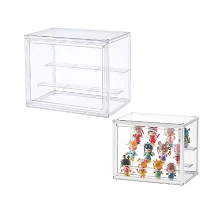 Immagine di Vetrinetta Espositiva Vetrina Acrilico con Porta per Collezionismo, Teca Plexiglass, Figure,Scaletta 2 Gradini, Hanno Bisogno di Auto Assemblaggio, Antipolvere (27x18x21)