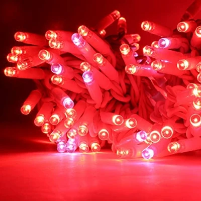 Immagine di Luccika Stringa Catena di luci Natale a LED Professionale, MaxiLed da 8mm, Flash, per Giardini Negozi Bar, Esterno (Rosso con Flash Bianco Ghiaccio, 30 Metri 300 LED)
