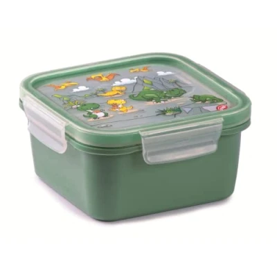 Immagine di Snips Lunch Box Quadrato Dinosauro Porta Merenda Bambini Contenitore per Cibo 4 chiusure di sicurezza 0,80 LT 15x15x7,5 Made in Italy 0% BPA