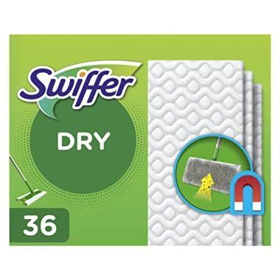 Immagine di Swiffer scopa Acchiappasogni, Ricariche Salviette Secche, 36 Detergenti, per Swiffer, cattura e trattiene 3 volte più polvere, sporco peli rispetto a una classica