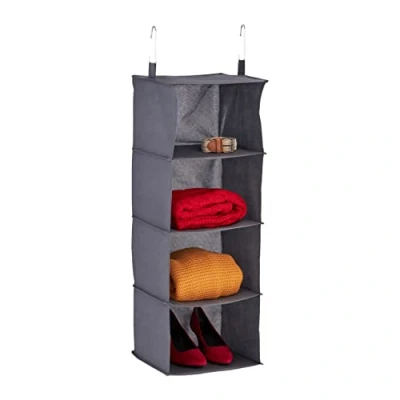 Immagine di Relaxdays Organizer da Armadio, 4 Ripiani, HLP 97x30x30 cm, Divisore in Stoffa, 2 Ganci Appendere, Guardaroba, Grigio, 70% Tessuto Non 20% Fibra 10% Cartone