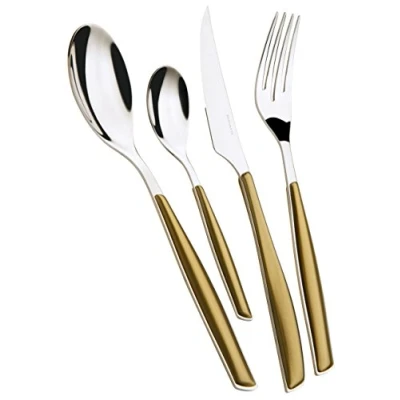 Immagine di BUGATTI, Glamour, Set Posate 24 Pezzi in Acciaio Inox 18/10 e Manico Colore Oro. 6 Persone Composto da cucchiai, forchette, coltelli cucchiaini caffè