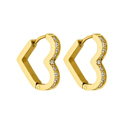 Immagine di PURELEI® Orecchini Glitter Heart (Oro, argento), da donna a cuore in Acciaio inossidabile con pietre preziose, cerchio waterproof, 16 mm x 17 inossidabile)