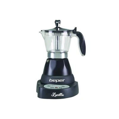 Immagine di BEPER BC.041N Caffettiera Elettrica Lucilla in Alluminio, Timer Programmabile Fino a 24 Ore, Moka 3 Tazze, Mantiene il Caffè Caldo per 30 Minuti, Electric Espresso Coffee Maker