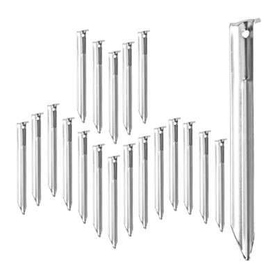 Immagine di Relaxdays Picchetti da Tenda, Set 20, Design a V, Resistenti, con Fori, Lunghi 18 cm, Puntali in Acciaio, Argento