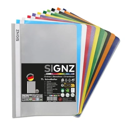 Immagine di SIGNZ Cartellina portadocumenti DIN A4, stabile, 11 colori, coperchio trasparente, neutro, in plastica riciclabile (PP), made Germany