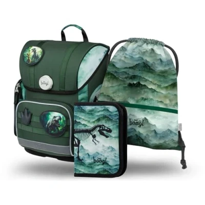 Immagine di Baagl Set di 3 zaini per la scuola Ergo prima classe, zaino ergonomico elementare con cintura toracica, dinosauro,