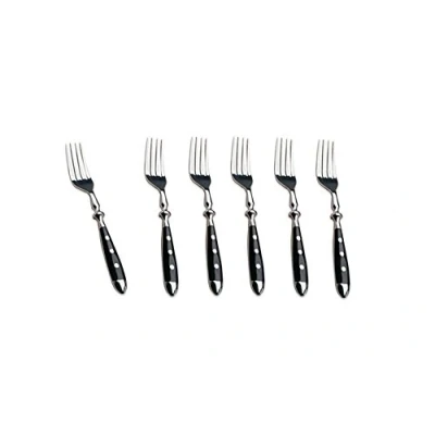 Immagine di Kerafactum set di 6 forchette da carne, cucina, forchetta per la tavola coperta, 3 rivettate, tavola, posate con manico nero, stile rustico, bistro espandibile