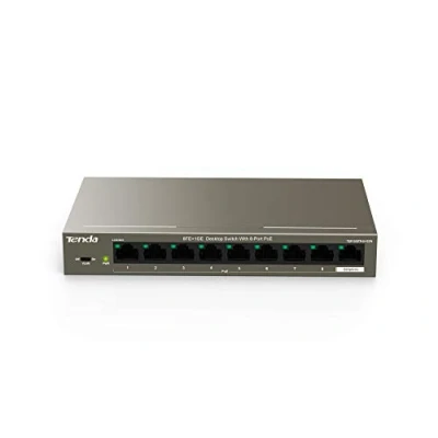 Immagine di Tenda PoE Switch, 9 Porte 10/100 Mbps, 8 Porte, 63W, IEEE 802.3af/at, Nessuna Configurazione Necessaria, Protezione Antifulmine Professionale,Cassa in Metallo TEF1109P 63W
