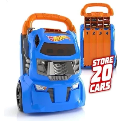 Immagine di Hot Wheels Cefa Toys Valigetta per auto lanciatore 2 in 1 con capacità 20 auto. 4 tracce diverse, multicolore (HWCC14)