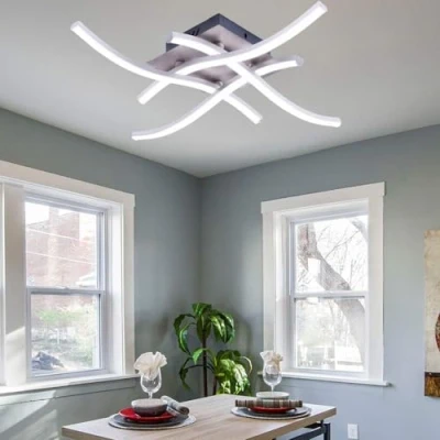 Immagine di ALLOMN Plafoniera a LED, Lampada Lampadario Moderna Design Curvo con 4 Pezzi di Luce Ondulata per Soggiorno Camera da letto Sala Pranzo (28W Luci Bianco Freddo)