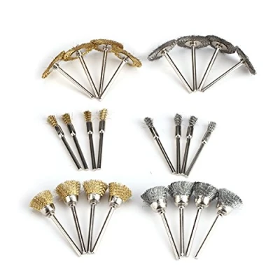 Immagine di Kit Spazzola, 24Pcs Spazzola per Lucidatura in Filo D&#039;acciaio Ottone Completo Utensili Rotanti Spazzole Metalliche Trapano Ruggine Metallo Legno