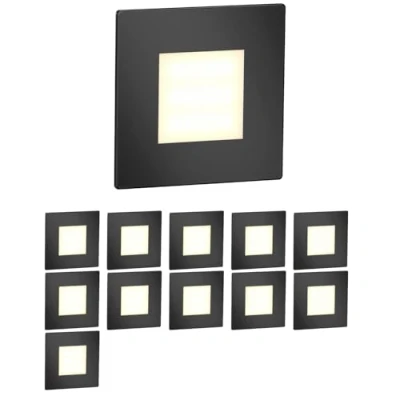 Immagine di ledscom.de 12 LED luce per scale/apparecchio da incasso FEX interni ed esterni, angolare, nero, 85 x mm, bianco caldo