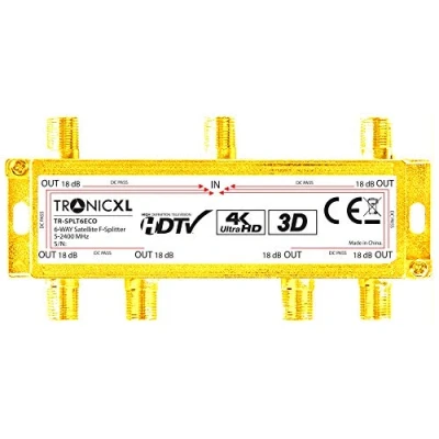 Immagine di TronicXL Distributore a 6 vie di alta qualità, per TV via cavo, DVBC, ad esempio Unitymedia, splitter Unicable velocità, compatibile con 4 K HDTV, ingresso DC FM, impianto satellitare