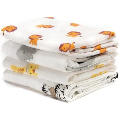 Immagine di Cuddlebug Copertina Neonato in Mussola (4 Pezzi) Coperte 100% di Cotone per Neonato, Morbide e Traspiranti, Teli Multiuso Neonati (Safari Friends)