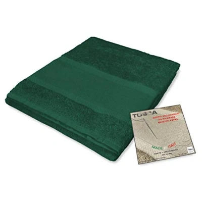 Immagine di Tex family Set Asciugamani Bagno Tosca © in Spugna di Cotone 100% da Ricamare Punto Croce 1+1 Viso e Ospite Verde Scuro