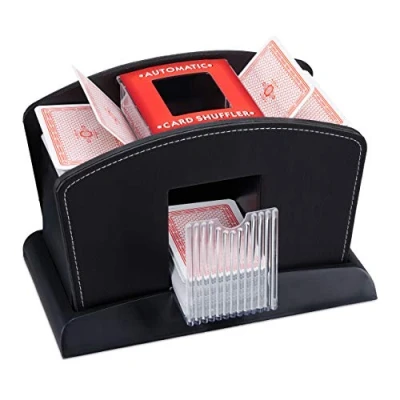 Immagine di Relaxdays, mescolatore di carte nero elettrico, in pelle, 4 mazzi, mescola automaticamente le carte, standard